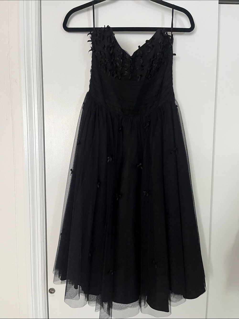 Betsey Johnson Black Strapless Tulle Party Dress w/bow details on bodice